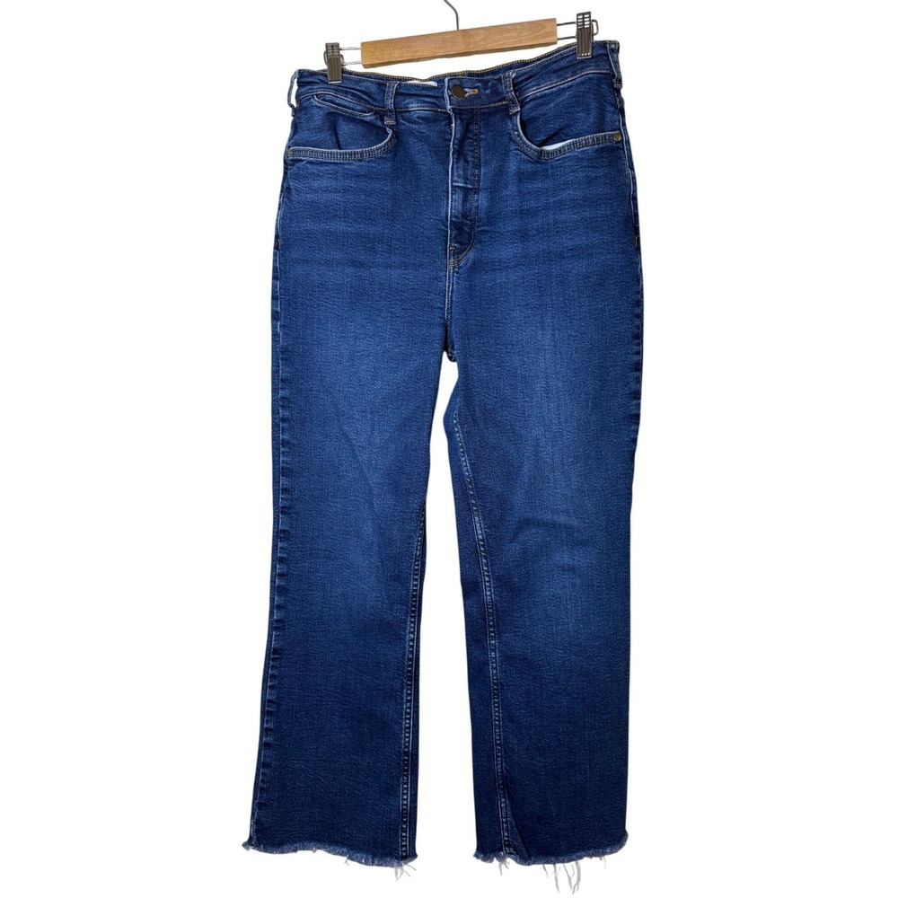 Pilcro Women Straight Leg Jeans 29 Blue High Rise Raw Hem Stretch Indigo Boho